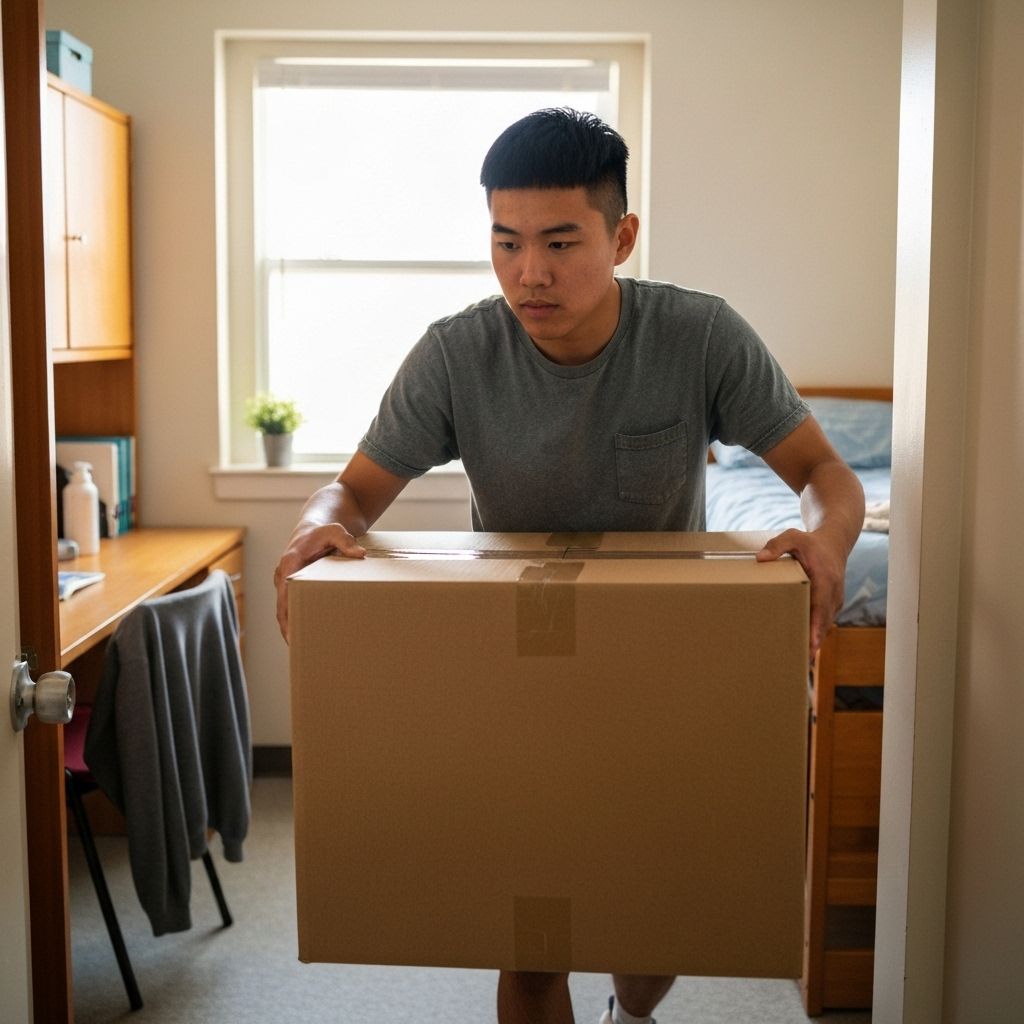 Student verhuist met dozen naar nieuwe kamer - studentenverhuizing